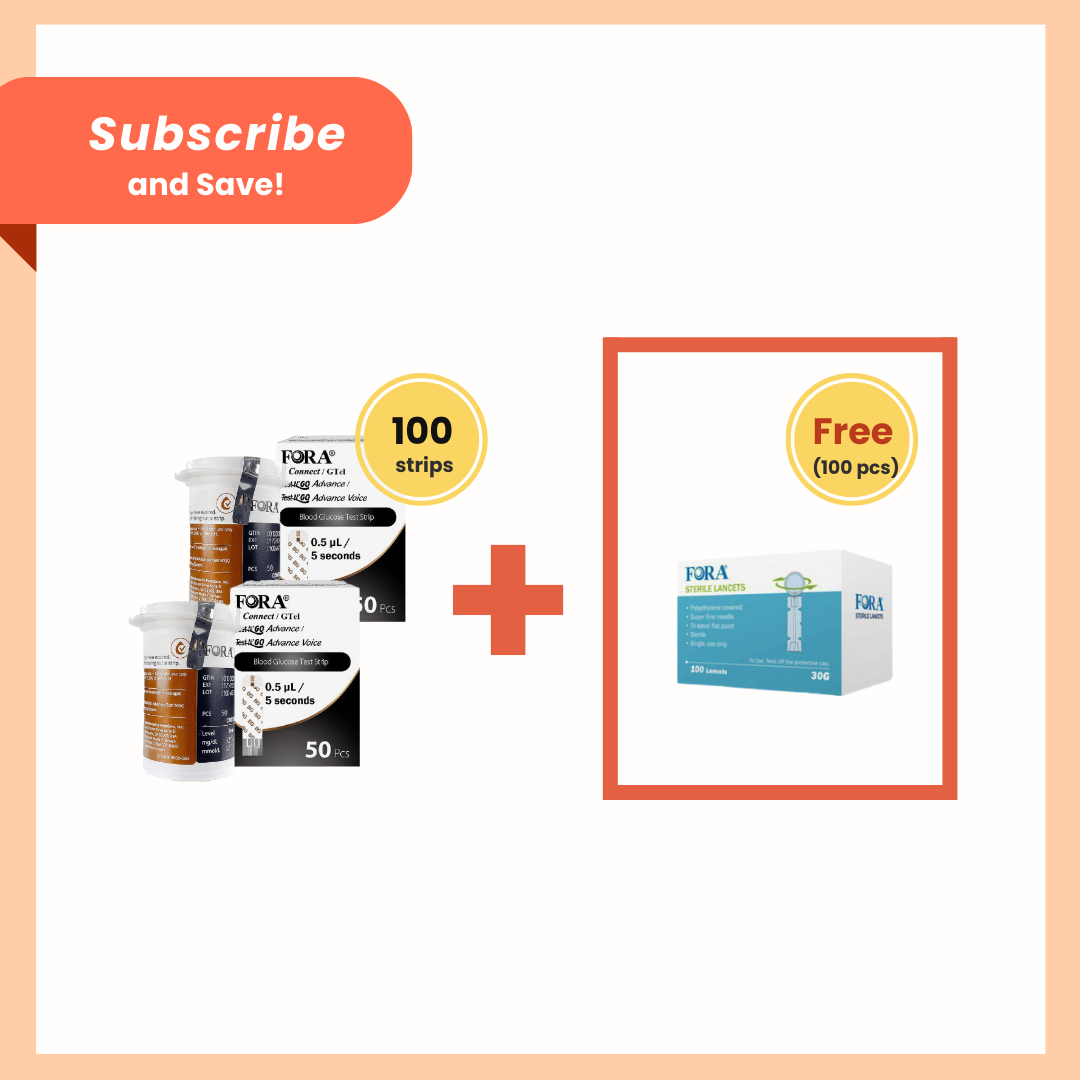 【FORA Subscription】Glucose Strips for 6Connect/Test N'GO Advance/Test N'GO Advance Voice/Gtel Meters (100 strips+100 lancets)