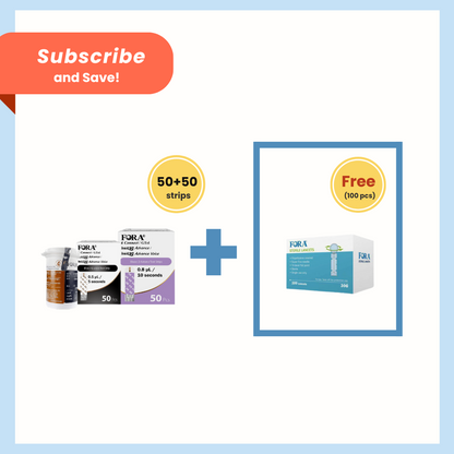 【FORA Subscription】Glucose+Ketone Strips for 6Connect/Test N'GO Advance/Test N'GO Advance Voice/Gtel Meters(total 100 strips+20 lancets)