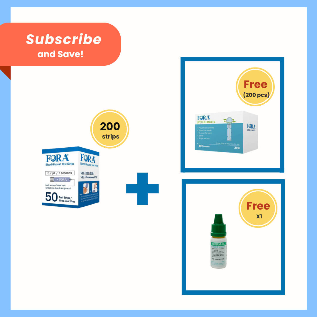 【FORA Subscription】Glucose Strips for Premium V12  V10/V12/D10/D20 (200 strips+200 lancets+1 control solution), NOT for Premium V10