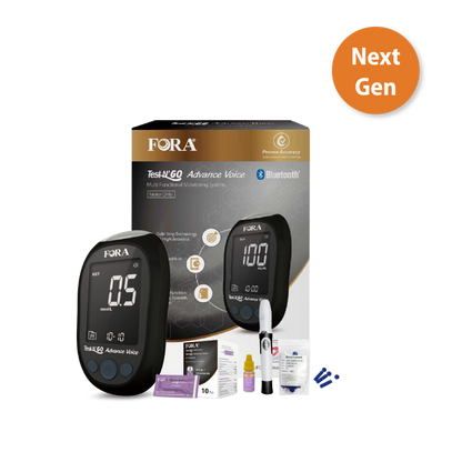 【Next-Gen】FORA Test N'GO Advance Voice｜Blood Ketone Testing Kit (20 Ketone Strips, 20 Lancets, Beginner-Friendly)