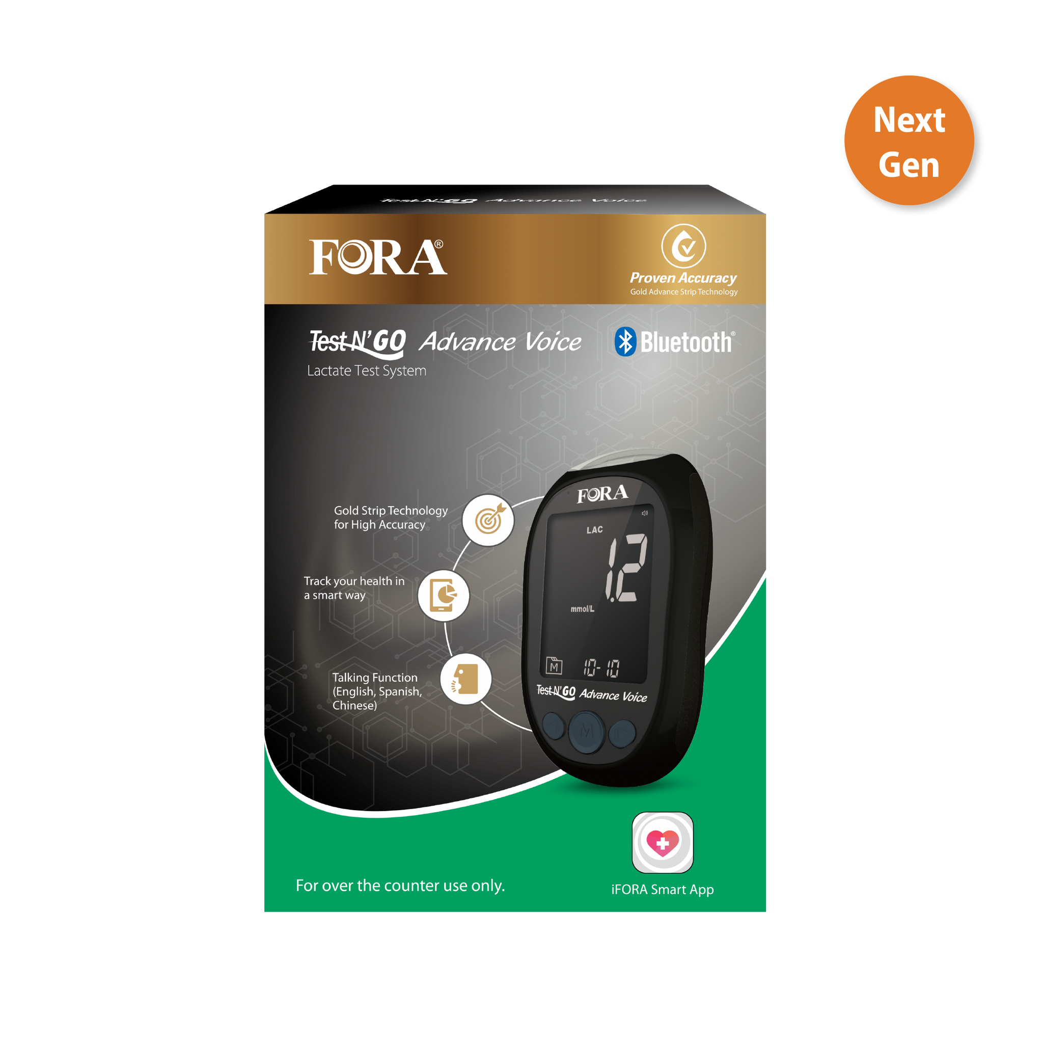 【Next-Gen】FORA Test N'GO Advance Voice｜Lactate Testing Kit (10 Lactate Strips, 10 Lancets)