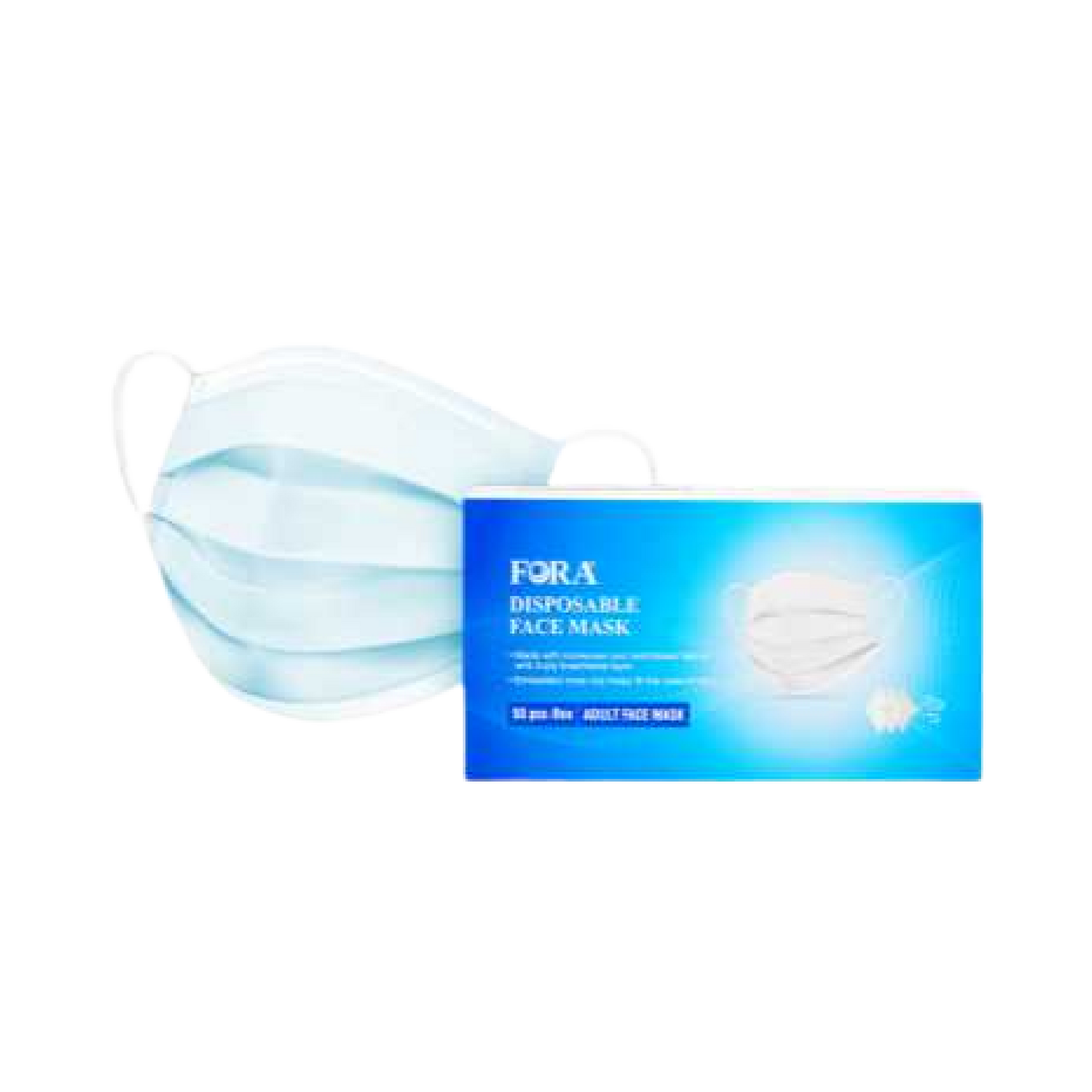 FORA 3-Ply Medical-Grade Disposable Face Masks, Breathable PPE with Elastic Ear Loops for Adult Use (50 pcs/Box)