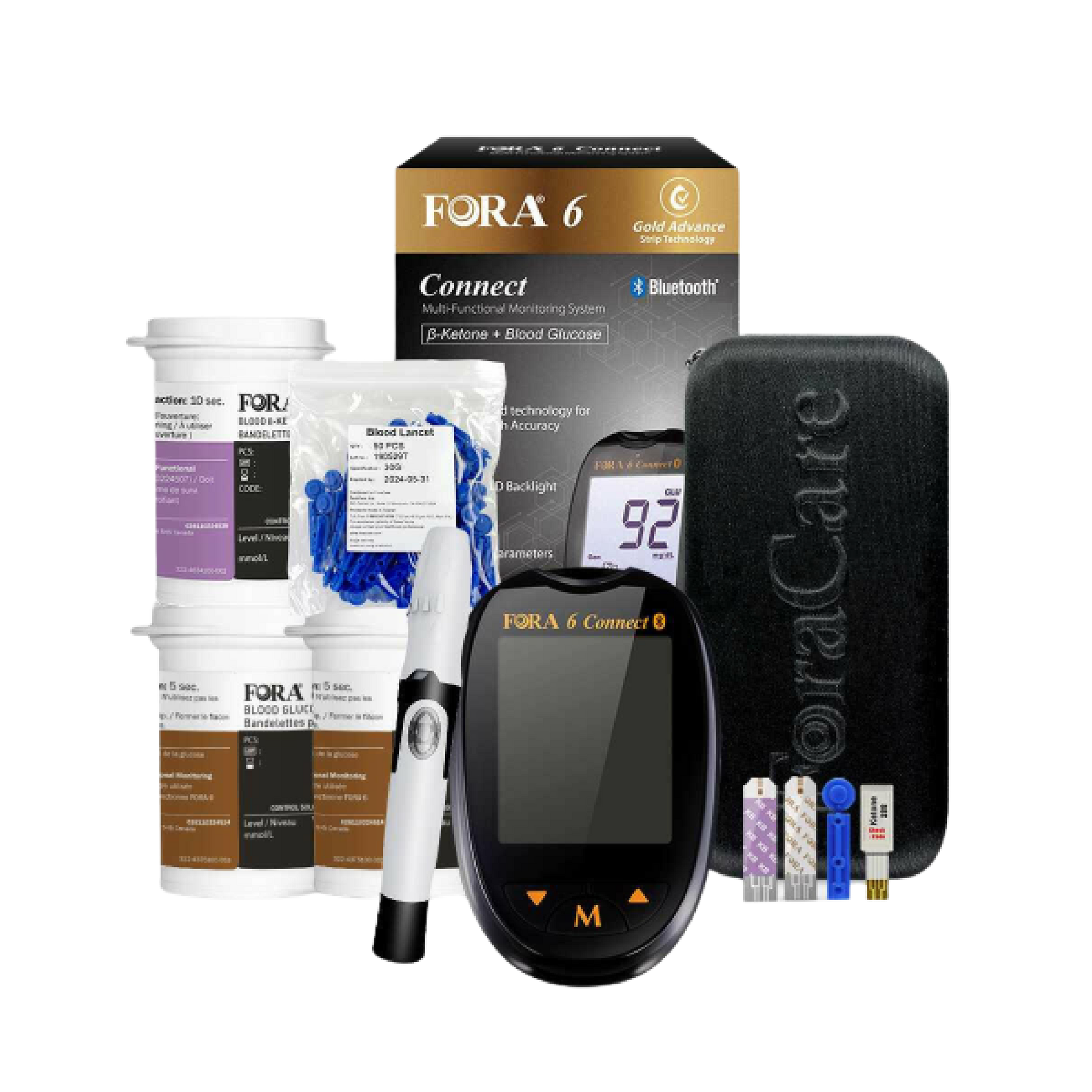 【Special Promo】FORA 6 Connect- Blood Glucose & Ketone Kit with 50 Glucose Strips, 50 Ketone Strips, 100 Lancets (Only the glucose strips expire on 02/17/2025)