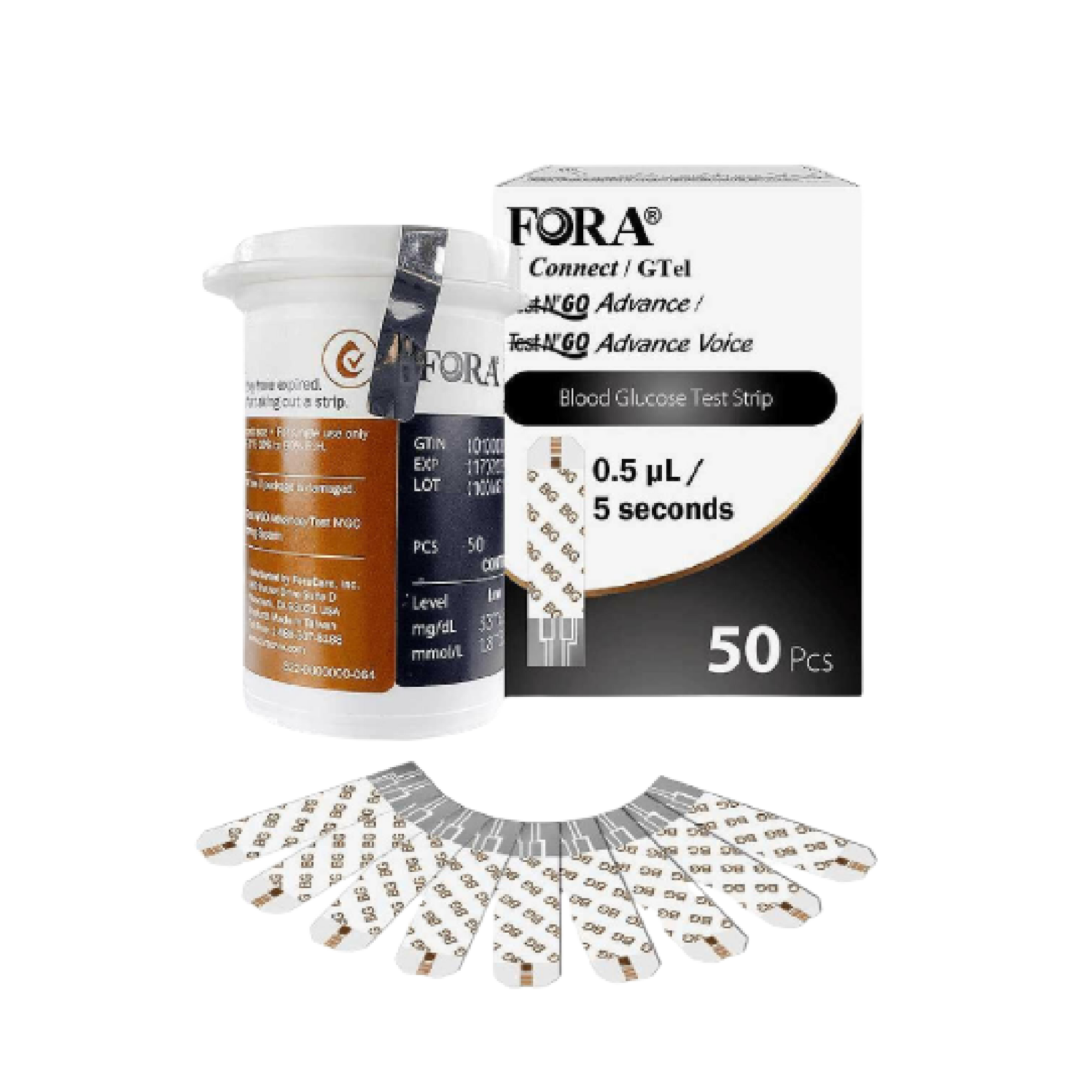 FORA 50-Count Glucose Test Strips for 6Connect and Test N'Go Advance Voice Meters