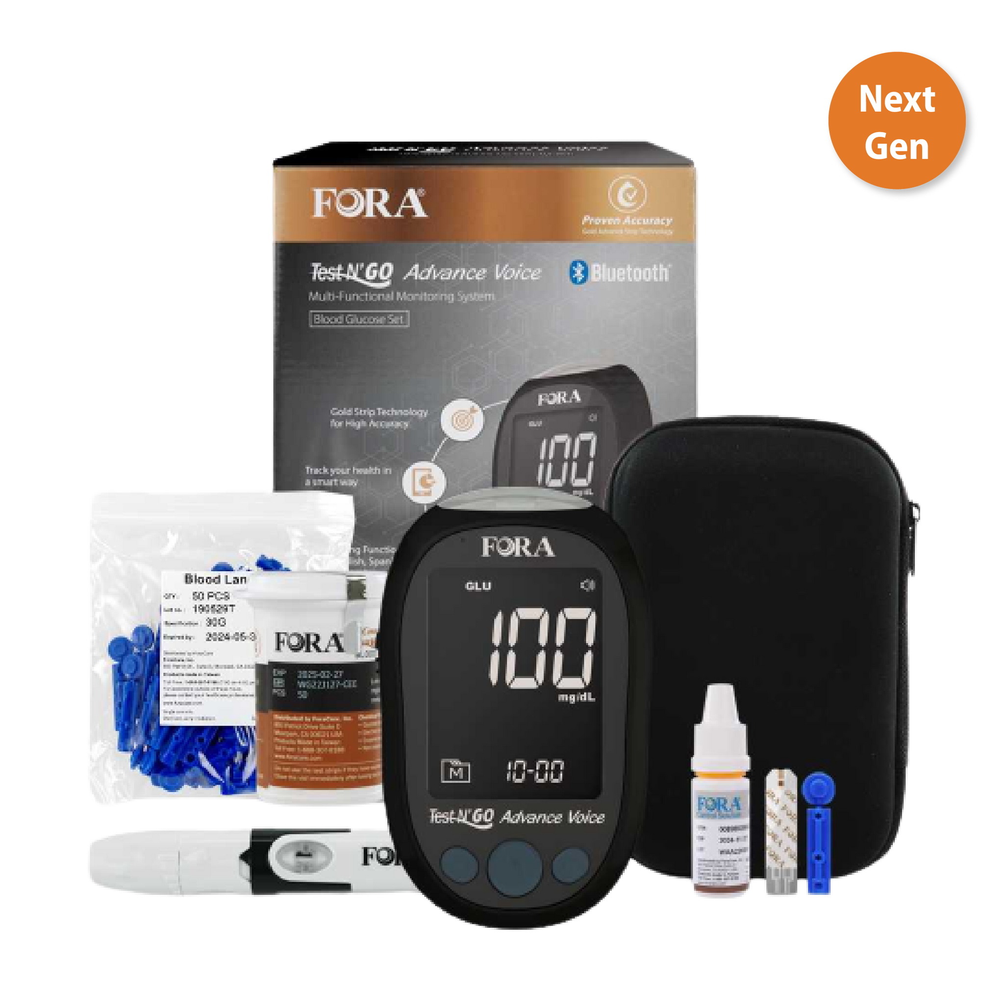 【Special Promo】Next-Gen FORA Test N'GO Advance Voice｜Blood Glucose Testing Kit - 50 Glucose Strips (Expires 02/27/2025) & 50 Lancets