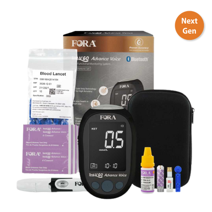 【Next-Gen】 FORA Test N'Go Advance Voice｜Ketone Testing Kit (10 Strips, 10 Lancets)