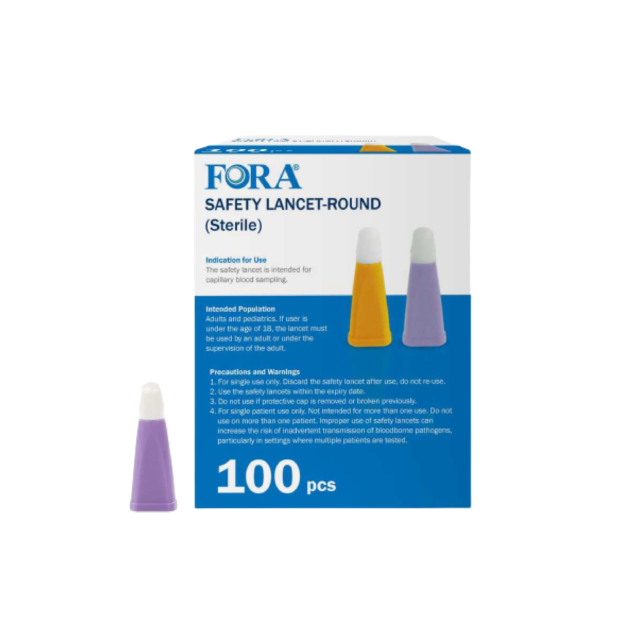 FORA Sterile Safety Lancet(5052), 1.6mm Depth, 30 Gauge, 100 Count, Lancing Device Not Required