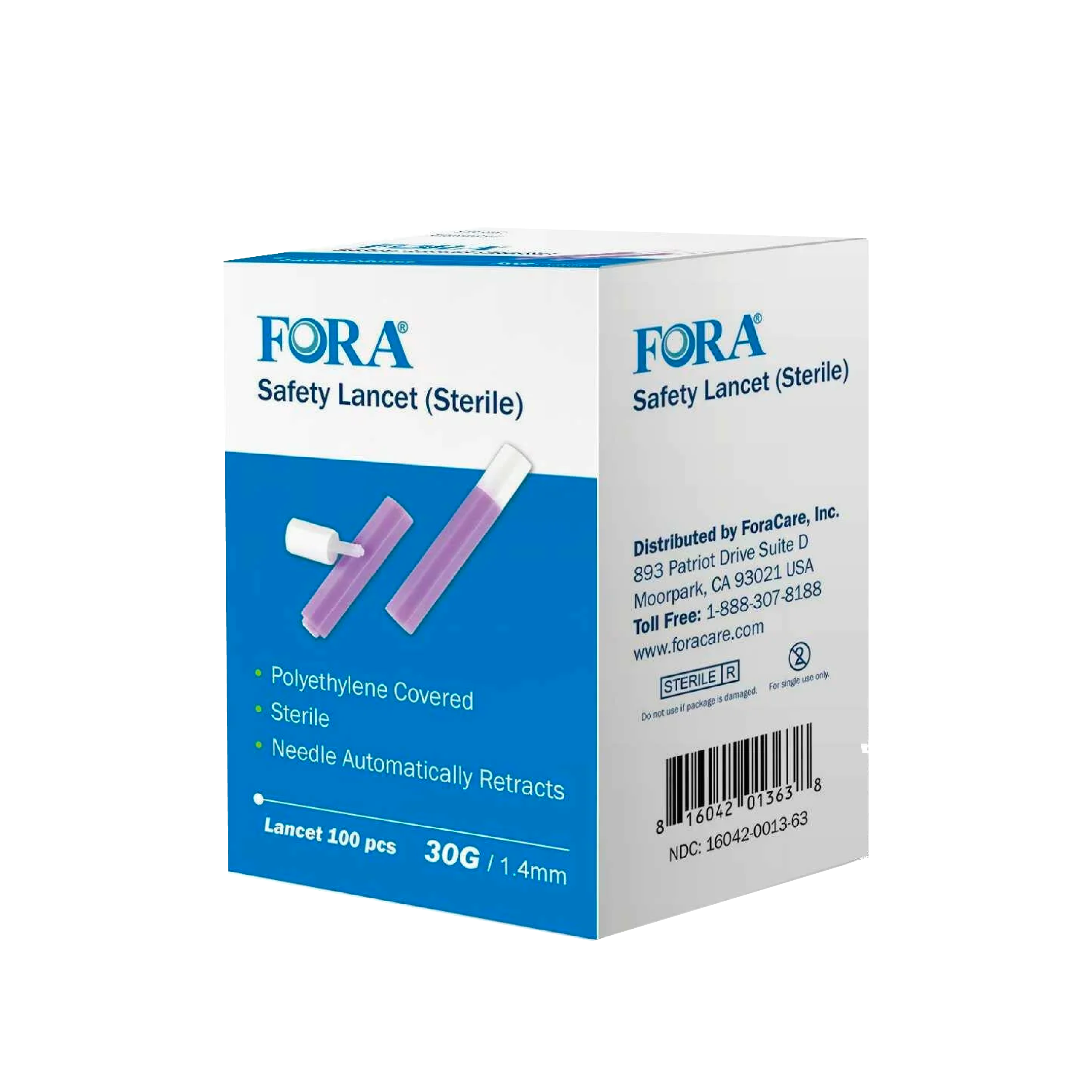 FORA Sterile Safety Lancet(5086), 1.4mm Depth, 30 Gauge, 100 Count, Lancing Device Not Required