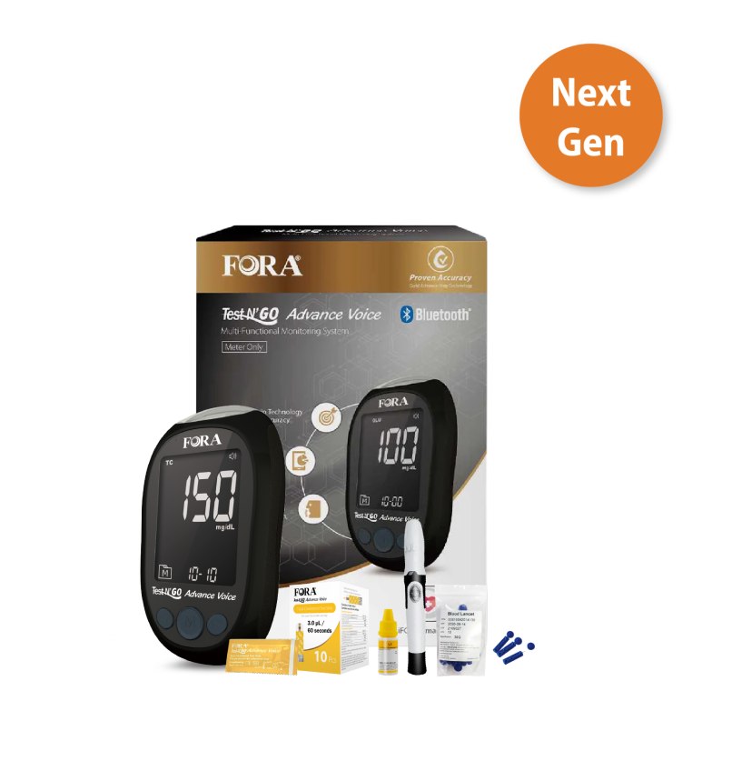 【Next-Gen】 FORA Test N'Go Advance Voice｜Total Cholesterol Testing Kit (10 Total Cholesterol Strips, 10 Lancets)