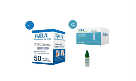FORA Premium V12 Voice Refill Blood Glucose Test Strips Pack (total 200 strips, 200 lancets, control solution)