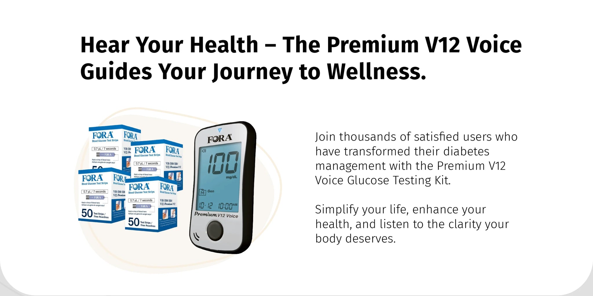 FORA Premium V12 Voice Blood Glucose Testing Kit (200 Strips+200 Lancets)