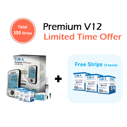 FORA Premium V12 Voice Blood Glucose Testing Kit – 300 Test Strips (Expiring 5/16/2025), 100 Lancets, 1 Monitor, 1 Lancing, 1 Control Solution – Limited Time Offer!